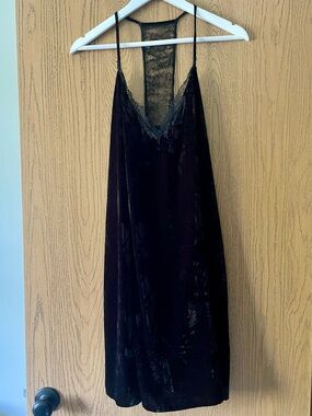 French Connection Black Lace-Back Velvet Slip Dress